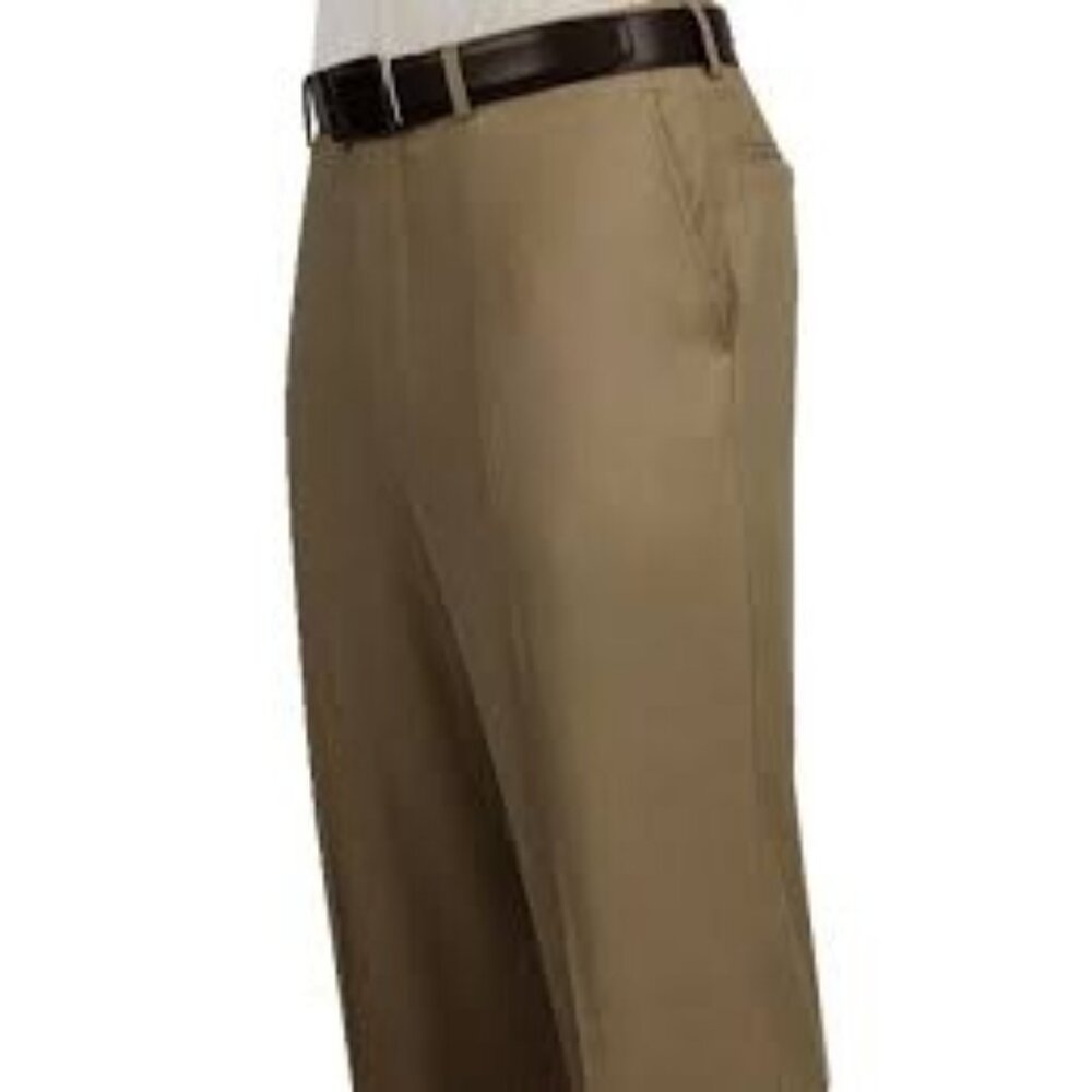 Baroni Couture Men 100% Wool Dress Pants Sand 44L Flat Front Classic Fit Luxury
